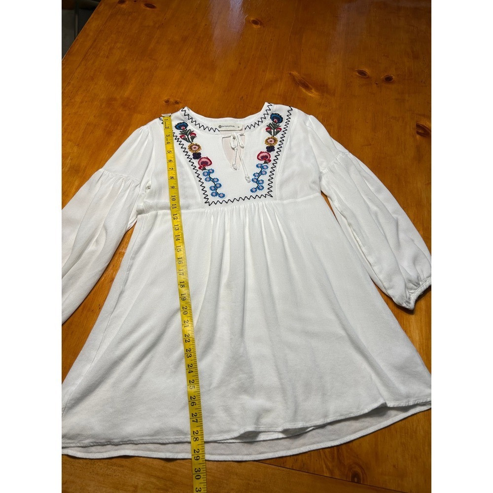 The Impeccable Pig Peasant White Floral Embroidered Babydoll Tunic Top Boho - Picture 5 of 13